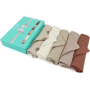 Baby Organic Muslin 100% Cotton Washcloths - 4 Layer Hypoallergenic Saliva Soothe Body Face Towel- aprox 9x9 inch -Newborn Essentials - Boys and Girls (6Pack Random Colors)