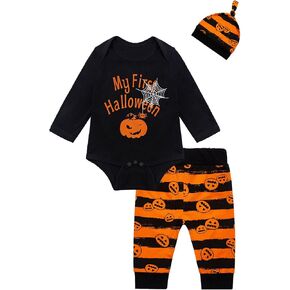 Baby Boys Pumpkin Outfit My First Halloween Pants Set with Hat
