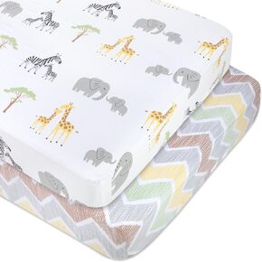 Standard Microfiber Fitted Crib Sheets for Baby Girl, Boy & Neutral, 2 Pack - 28x52 (Jungle & Chevron) in Kuwait