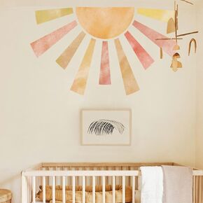 Large Fabric Watercolor Boho Half Sun Wall Decals Peel and Stick, Rainbow Wall Murals Stickers, Pastel Sunrise Wall Art Decor for Kids Room Playroom Nursery Bedroom, 44.09" x 29.13"