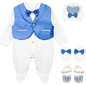 مجموعة هدايا من 5 قطع من Lilax Baby Boy Jewels Crown Tuxedo Outfit Layette لعمر 0-3 أشهر in Kuwait