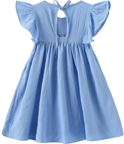 Toddler Girls Ruffle Sleeve Cotton Linen Dress Sleeveless Baby Girl Back Tie Dress Kid Casual Sundress in Saudi Arabia