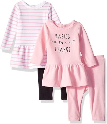 مجموعة فساتين Hanes Baby-girls Ultimate Baby المرنة - فستانان بأكمام طويلة مع 2 سروال ضيق in Saudi Arabia