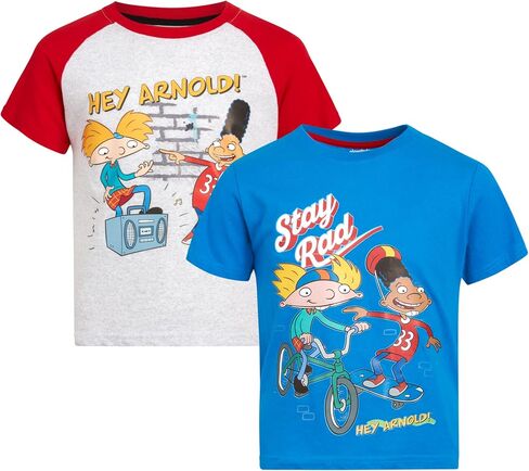 تي شيرت للأولاد الصغار من Nickelodeon - قطعتان من تي شيرت Paw Patrol، Spongebob، Rugrats، Hey Arnold (طفل صغير/صبي)، مقاس 4، Arnold Blue Rad/Red in Saudi Arabia
