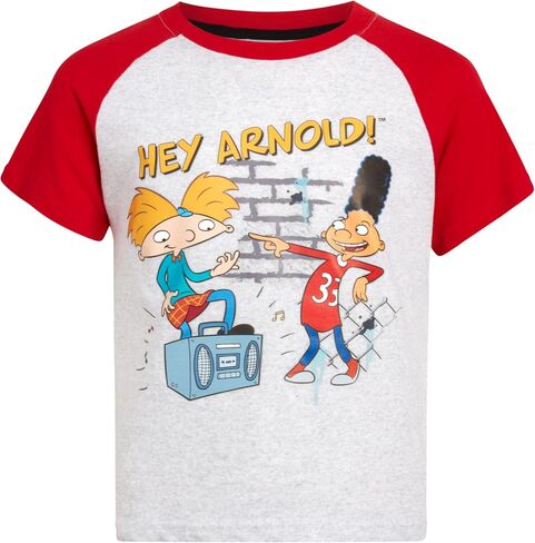تي شيرت للأولاد الصغار من Nickelodeon - قطعتان من تي شيرت Paw Patrol، Spongebob، Rugrats، Hey Arnold (طفل صغير/صبي)، مقاس 4، Arnold Blue Rad/Red in Saudi Arabia