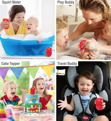 DolliBu Seahorse Bath Buddy Squirter - لعبة حمام مطاطية عائمة على شكل فرس البحر الأحمر، لعبة ممتعة لرش الماء في وقت الاستحمام للأطفال الصغار، لعبة حيوانات لطيفة للحياة البحرية لحوض الاستحمام والشاطئ وحمام السباحة للفتيات والفتيان in Saudi Arabia