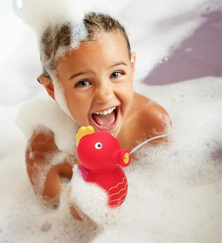 DolliBu Seahorse Bath Buddy Squirter - لعبة حمام مطاطية عائمة على شكل فرس البحر الأحمر، لعبة ممتعة لرش الماء في وقت الاستحمام للأطفال الصغار، لعبة حيوانات لطيفة للحياة البحرية لحوض الاستحمام والشاطئ وحمام السباحة للفتيات والفتيان in Saudi Arabia
