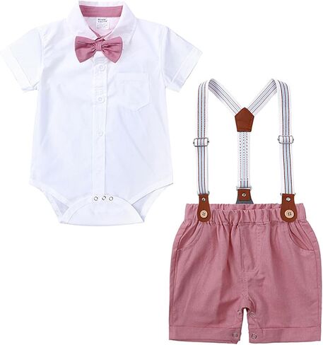 TAOJIAN Infant and Toddler Baby Boys Kids Short Sleeve Bowtie Buttons Bodysuit Shirts Suspender Shorts Casual Summer Clothes in Saudi Arabia