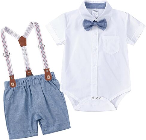 TAOJIAN Infant and Toddler Baby Boys Kids Short Sleeve Bowtie Buttons Bodysuit Shirts Suspender Shorts Casual Summer Clothes in Saudi Arabia