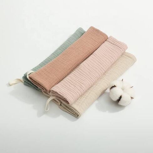 Baby Organic Muslin 100% Cotton Washcloths - 4 Layer Hypoallergenic Saliva Soothe Body Face Towel- aprox 9x9 inch -Newborn Essentials - Boys and Girls (6Pack Random Colors) in Kuwait