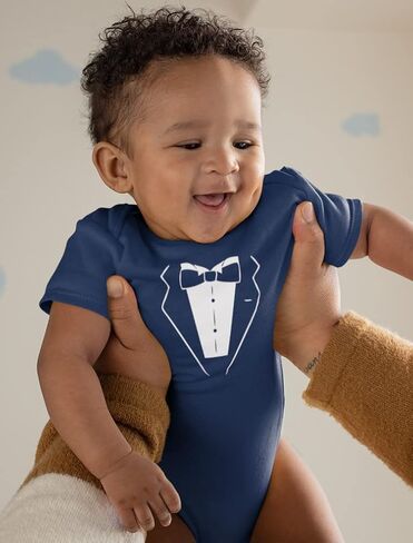 Tstars Baby Boy Tuxedo Bodysuit Bow Tie Infant Wedding Baptism Outfit | Tuxedo look for weddings, baptisms & first birthdays. Soft breathable cotton, snap closure, sizes NB-24M. Baby gift. in Saudi Arabia