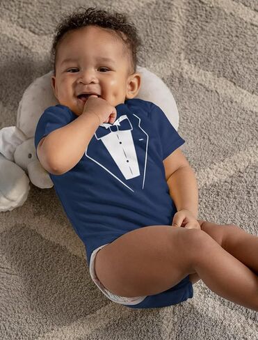 Tstars Baby Boy Tuxedo Bodysuit Bow Tie Infant Wedding Baptism Outfit | Tuxedo look for weddings, baptisms & first birthdays. Soft breathable cotton, snap closure, sizes NB-24M. Baby gift. in Saudi Arabia