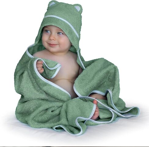 منشفة أطفال بغطاء للرأس من WARM CUDDLES - منشفة شاطئ للأطفال من الخيزران العضوي - منشفة للأطفال حديثي الولادة مع غطاء للرأس - منشفة كبيرة بغطاء للرأس للأطفال حديثي الولادة (أخضر) in Kuwait