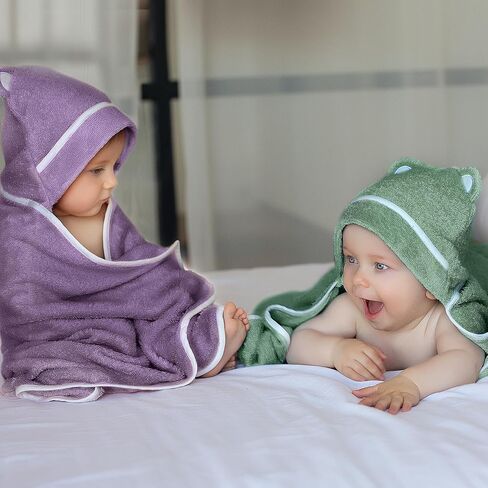 منشفة أطفال بغطاء للرأس من WARM CUDDLES - منشفة شاطئ للأطفال من الخيزران العضوي - منشفة للأطفال حديثي الولادة مع غطاء للرأس - منشفة كبيرة بغطاء للرأس للأطفال حديثي الولادة (أخضر) in Kuwait