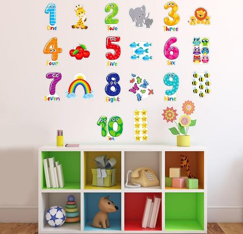 FLYAB Numbers Wall Stickers 5 Sheets Learning Educational Number Wall Decals Peel and Stick Animal Wall Decals Stickers for Kids Toddlers Classroom Playroom Daycare Nursery Bedroom Decorations in Saudi Arabia