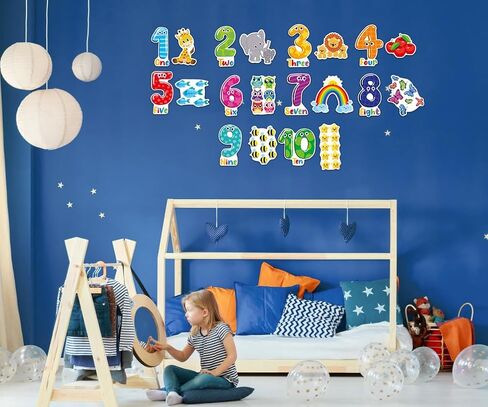 FLYAB Numbers Wall Stickers 5 Sheets Learning Educational Number Wall Decals Peel and Stick Animal Wall Decals Stickers for Kids Toddlers Classroom Playroom Daycare Nursery Bedroom Decorations in Saudi Arabia