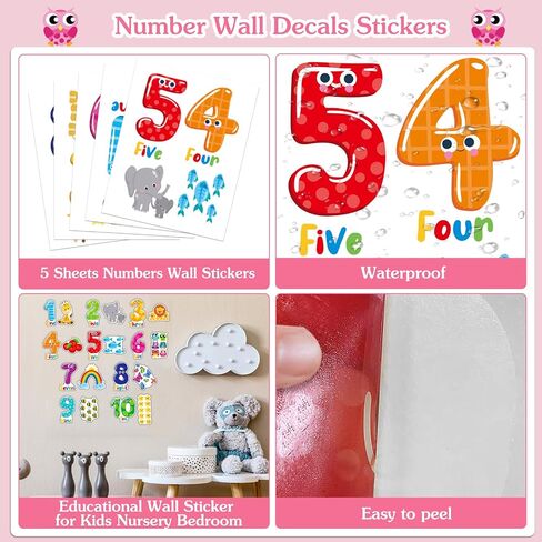 FLYAB Numbers Wall Stickers 5 Sheets Learning Educational Number Wall Decals Peel and Stick Animal Wall Decals Stickers for Kids Toddlers Classroom Playroom Daycare Nursery Bedroom Decorations in Saudi Arabia