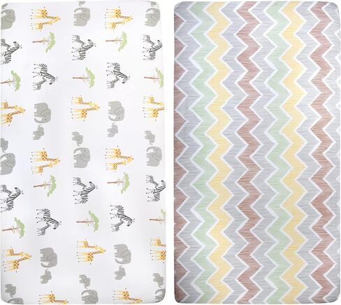 Standard Microfiber Fitted Crib Sheets for Baby Girl, Boy & Neutral, 2 Pack - 28x52 (Jungle & Chevron) in Saudi Arabia