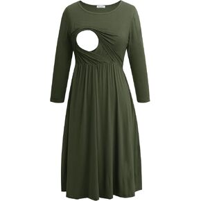 Smallshow Women's 3/4 Sleeve Maternity Nursing Dress for Breastfeeding | Double Layers,Easy Breastfeeding in Saudi Arabia