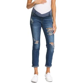 Foucome Women's Maternity Boyfriend Jeans Stretch Ripped Jeans with Pockets in Saudi Arabia