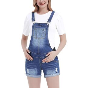 Bhome Maternity Overall Shorts Summer Maternity Denim Short Jeans Bib Overall Adjustable Buckle Straps in Kuwait