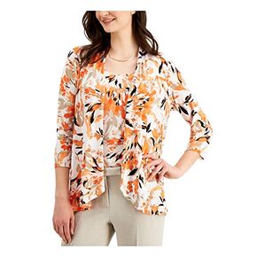 سترة نسائية من Kasper بتصميم زهور نباتية من البولي بيكيه ورقبة مكشكشة ومتماسكة in Kuwait