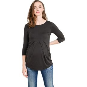LaClef Women's Round Neck 3/4 Sleeve Front Pleat Peplum Maternity Top in Saudi Arabia