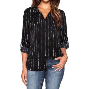 Lotusmile Women's Dressy Lapel Button Down Shirts for Work Office Business Casual Chiffon Blouse Tops