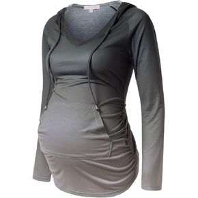 Maternity Hoodie Long Sleeves Shirt Casual Vneck Top Pregnancy Sweatshirt Tunics