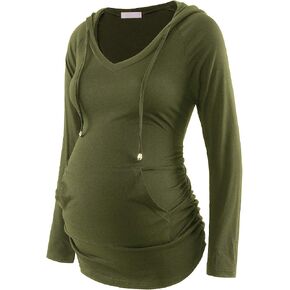 Maternity Hoodie Long Sleeves Shirt Casual Vneck Top Pregnancy Sweatshirt Tunics in Saudi Arabia