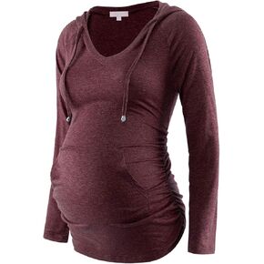 Maternity Hoodie Long Sleeves Shirt Casual Vneck Top Pregnancy Sweatshirt Tunics in Kuwait