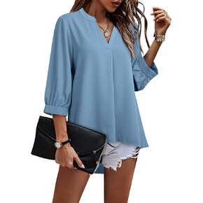 بلوزات Gaharu النسائية للأعمال 3/4 كم قميص عمل برقبة على شكل حرف V توب تونيك للمكتب in Kuwait