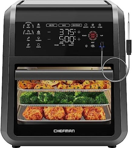CHEFMAN Multifunctional Digital Air Fryer+ Rotisserie, Dehydrator, Convection Oven, 17 Touch Screen Presets Fry, Roast, Dehydrate, Bake, XL 10L Family Size, Auto Shutoff, Large Easy-View Window, Black in Saudi Arabia
