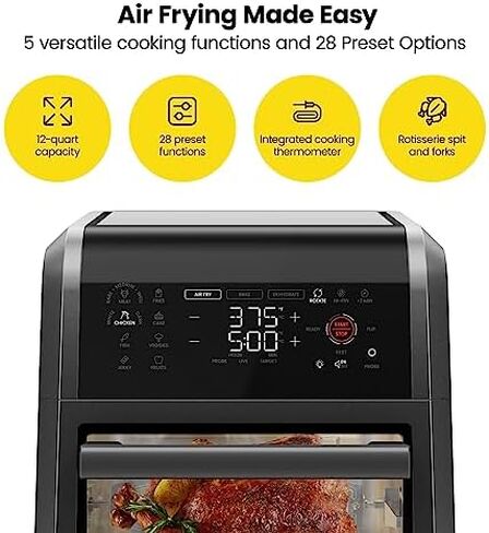 CHEFMAN Multifunctional Digital Air Fryer+ Rotisserie, Dehydrator, Convection Oven, 17 Touch Screen Presets Fry, Roast, Dehydrate, Bake, XL 10L Family Size, Auto Shutoff, Large Easy-View Window, Black in Saudi Arabia
