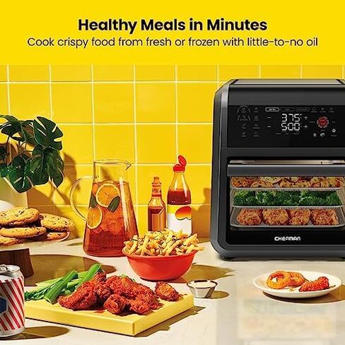 CHEFMAN Multifunctional Digital Air Fryer+ Rotisserie, Dehydrator, Convection Oven, 17 Touch Screen Presets Fry, Roast, Dehydrate, Bake, XL 10L Family Size, Auto Shutoff, Large Easy-View Window, Black in Saudi Arabia