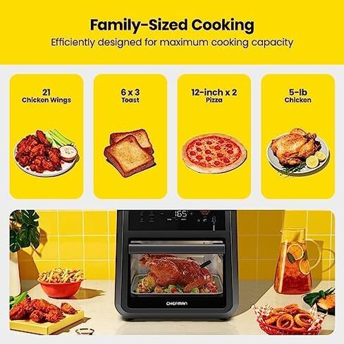 CHEFMAN Multifunctional Digital Air Fryer+ Rotisserie, Dehydrator, Convection Oven, 17 Touch Screen Presets Fry, Roast, Dehydrate, Bake, XL 10L Family Size, Auto Shutoff, Large Easy-View Window, Black in Saudi Arabia