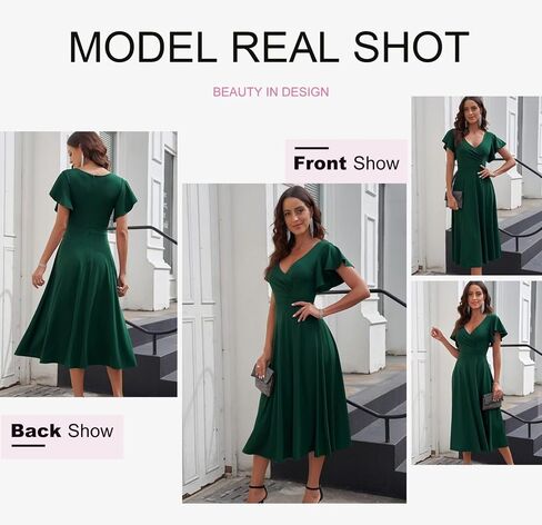Dokotoo Women's V Neck Elegant Party Dress Short Sleeve Skater Dress Wedding Guest Dresses in Saudi Arabia