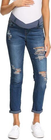 Foucome Women's Maternity Boyfriend Jeans Stretch Ripped Jeans with Pockets in Saudi Arabia