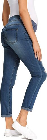 Foucome Women's Maternity Boyfriend Jeans Stretch Ripped Jeans with Pockets in Saudi Arabia