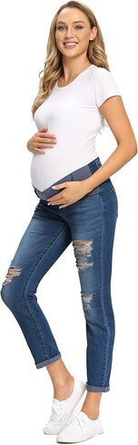 Foucome Women's Maternity Boyfriend Jeans Stretch Ripped Jeans with Pockets in Saudi Arabia