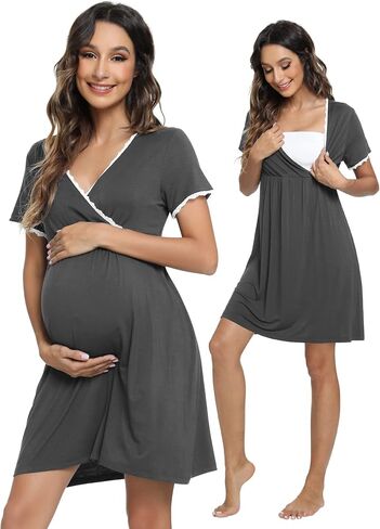 WiWi Soft Viscose from Bamboo 3 in 1 Maternity/Delivery/Nursing Labor Nightgowns Breastfeeding Sleep Shirt Gowns S-XXL in Saudi Arabia