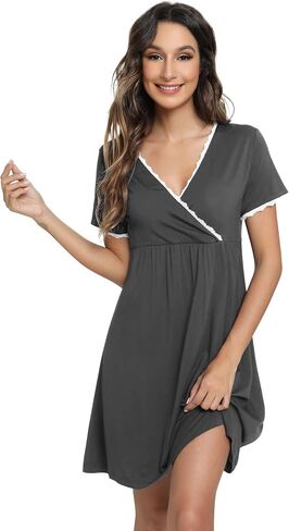 WiWi Soft Viscose from Bamboo 3 in 1 Maternity/Delivery/Nursing Labor Nightgowns Breastfeeding Sleep Shirt Gowns S-XXL in Saudi Arabia