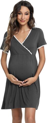 WiWi Soft Viscose from Bamboo 3 in 1 Maternity/Delivery/Nursing Labor Nightgowns Breastfeeding Sleep Shirt Gowns S-XXL in Saudi Arabia