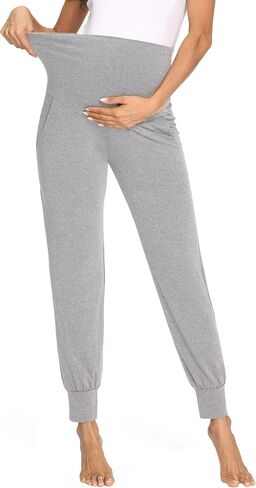 fitglam Women's Maternity Pants Over Belly Lounge Pajamas Clothes Pregnancy Must Haves Joggers with Pockets in Saudi Arabia