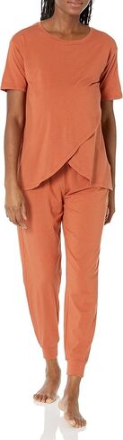 Amazon Essentials Women's Soft Cotton Modal Maternity and Nursing Pajamas, Short Sleeve Loungewear Sleepwear Set with Pants in Saudi Arabia
