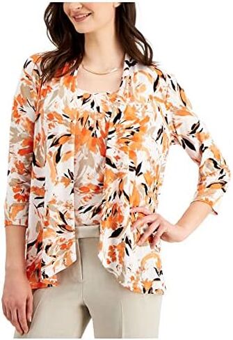 سترة نسائية من Kasper بتصميم زهور نباتية من البولي بيكيه ورقبة مكشكشة ومتماسكة in Kuwait