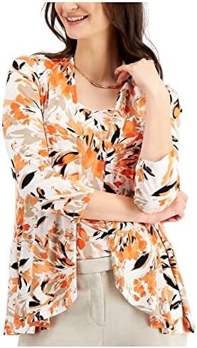 سترة نسائية من Kasper بتصميم زهور نباتية من البولي بيكيه ورقبة مكشكشة ومتماسكة in Kuwait