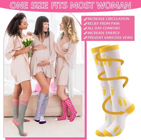 هولينغ 8 ازواج من جوارب ضغط الحمل 20-30 ملم زئبقي جوارب ضغط مخططة لدعم الأمومة، جوارب ضغط ملونة مبتكرة للنساء أثناء الحمل والسفر in Kuwait
