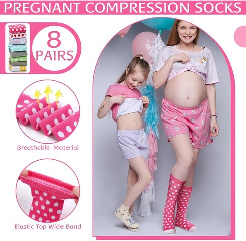 هولينغ 8 ازواج من جوارب ضغط الحمل 20-30 ملم زئبقي جوارب ضغط مخططة لدعم الأمومة، جوارب ضغط ملونة مبتكرة للنساء أثناء الحمل والسفر in Kuwait
