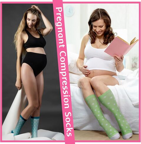 هولينغ 8 ازواج من جوارب ضغط الحمل 20-30 ملم زئبقي جوارب ضغط مخططة لدعم الأمومة، جوارب ضغط ملونة مبتكرة للنساء أثناء الحمل والسفر in Kuwait